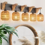 5-LIGHT Bathroom Vanity Fixtures, Rustic Style Rattan Lights Wit.... Fixed Price $181.72.