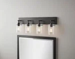 Hampton Bay Regan 29.1 In 4-LIGHT Espresso Vanity With Clear Glass Shades. Fixed Price $43.19.