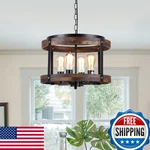 Rkucsr 4-LIGHT Large Rustic Farmhouse Wood Pendant Fixture Adjustable. Fixed Price $177.41.