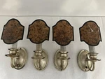 Set Of 4 Antique Weber Brass Nickel Wall Sconces W/ Original Shades Circa 1907-8. Fixed Price $800.00.