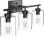 3 Lights Black Vanity Fixtures Over Mirror With Clear Glass Shades. Fixed Price $59.95.