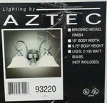Aztec Brushed Nickel Finish Wall Light Fixture W/glass Shades 15"X9.75 Nib. Fixed Price $44.88.