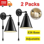 Set Of 2 Rustic Swing Arm Wall Lamp Plug With Switch Sconce For Bedroom. Fixed Price $35.20.