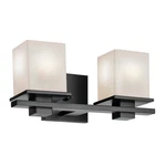 Kichler Tully 2 Light Wall Mt Bath Arm, Black/etched Cased Opal - 45150BK. Fixed Price $264.99.