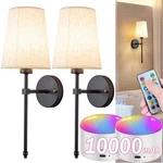 Battery Operated Wall Sconce Set Of 2 W/ Remote, Linen Shade - Indoor, No Hardwi. Fixed Price $83.99.