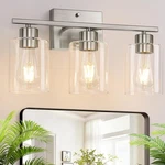 Meybiok 3-LIGHT Bathroom Fixtures Brushed Nickel Vanity Lights Clear Glass. Fixed Price $106.30.