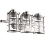 Quorum Ellis 3-LIGHT Bathroom Vanity In Tumbled Steel. Fixed Price $220.00.