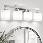 Brushed Nickel Bathroom Fixtures, 4-LIGHT Vanity Lights Over Mirr. Fixed Price $107.99.