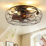 Caged Ceiling Fans With Lights And Remote 18" Black Flush Mount Outdoor Ceili.... Fixed Price $125.84.
