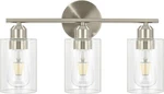 3 Light Bathroom Vanity Brushed Nickel Finish With Clear Glass Lampshade. Fixed Price $39.41.