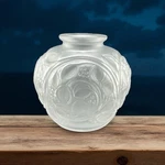 Cambridge Everglades Pearl Mist Frosted Glass Vase Fruit Theme 5" 1940S. Fixed Price $29.75.