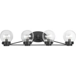 Spatial 4-LIGHT Matte Black Clear Glass Global Bath Vanity By Progress L.. Fixed Price $269.90.