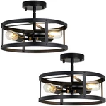 3-LIGHT Semi Flush Mount Ceiling Light, Farmhouse Black Metal Cage Fixture, I.... Fixed Price $86.37.