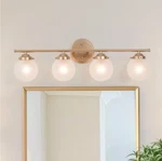 Lnc Brass Gold 4-LIGHT Vanity Bathroom With Frosted Glass Shades. Fixed Price $36.97.