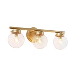 Lnc 22IN 3-LIGHT Vanity Aged Brass Black Clear Glass Modern Fixture. Fixed Price $76.46.