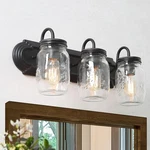 Gepow Mason Jar Bathroom Fixtures 3-LIGHT Black Vanity Lights 19". Fixed Price $84.00.