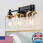 Aixialin 3-LIGHT Black Gold Bathroom Vanity Fixture, Brushed Glass Shade. Fixed Price $78.52.