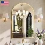 Sweetcrispy 24X36 Arched Gold Bathroom Mirror Wall Mounted Vanity Metal Frame. Fixed Price $50.52.
