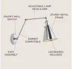 Jonathan Y 7" Chrome Classic Industrial Metal Adjustable Arm Led Wall Sconce. Fixed Price $25.00.