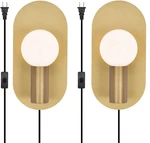 Modern Plug-in Wall Sconce Set Of 2 With Switch Brushed Gold Lighting. Fixed Price $192.99.