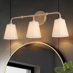 Uolfin Modern Farmhouse 3-LIGHT Gold Vanity Sconce 23.5IN W/ Fabric Shades. Fixed Price $107.76.
