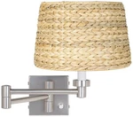 Modern Swing Arm Wall Lamp Brushed Nickel Plug-in Fixture Woven Seagrass Bedroom. Fixed Price $143.99.