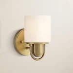 Modern Wall Light Sconce Warm Brass Hardwired 3/4" Fixture White Glass Bedroom. Fixed Price $79.99.