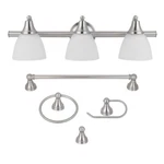 Globe E. Estorial 3-LIGHT Brushed Nickel Vanity With Bath Set (5-PIECE). Fixed Price $49.26.
