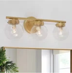 Uolfin Gold 3 Light Bathroom Vanity W/ Clear Globe Glass Shades. Fixed Price $69.00.