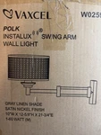 Vaxcel Instalux Swing Arm Wall Light Satin Nickel Eggshell Shade Open Box. Fixed Price $149.00.