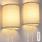 Fincmy Dimmable Plug-in Wall Sconces, Set Of 2, Stick-on, Led Bulbs Incl.. Fixed Price $60.90.