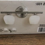 Hampton Bay 2-LIGHT Brushed Nickel Bathroom Vanity Fixture Frosted Glass Shades. Fixed Price $15.53.