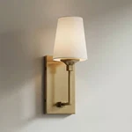 Possini Euro Nasir 14" High Aged Brass And Linen Wall Sconce. Fixed Price $174.99.