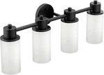 Moen DN0764BL 4-LIGHT Dual-mount Vanity Fixture With Frosted Glass, Matte Black. Fixed Price $250.00.