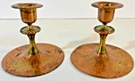 Antique Pr. Signed Roycroft Hand-hammered Copper & Brass Candlesticks 1909-1920. Fixed Price $169.00.