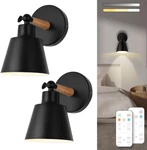 Wireless Black Wall Sconce Set Of 2 With Remote Control & Dimmable Led Lights. Fixed Price $54.99.