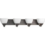 Nib Nice 4-LITE Bathroom Vanity Light W/ White Glass Shades (antique Bronze Fin). Fixed Price $119.99.