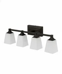 27"W 4-LIGHT Led Bath Vanity Oil Rub Bronze With White Square Glass Shades. Fixed Price $49.98.