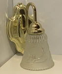 Hampton Bay 1-LIGHT Brushed Gold Indoor Wall Sconce Frosted Shade. Fixed Price $9.00.