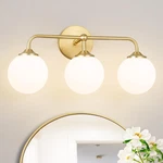 Modern Brushed Gold 3-LIGHTS Vanity Fixtures With Milky White Glass Ball. Fixed Price $89.99.