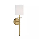 Savoy House 5" X 20" 1-LIGHT Natural Brass Wall Sconce W/ White Fabric Shade. Fixed Price $84.66.