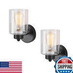 Kenmi Metal Sconce Wall Light, Clear Glass Shade, Black Vanity E26 Max 60. Fixed Price $47.25.