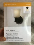 Portfolio 4.52-IN 1-LIGHT Oil-rubbed Bronze Wall Sconce W/frosted Glass!. Fixed Price $36.19.