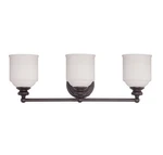 Savoy House Melrose 3-LIGHT Bathroom Vanity With White Opal Etched Glass. Fixed Price $212.00.
