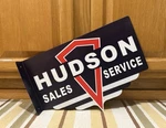 Hudson Sales Service Flange Sign Double Sided Gas Oil Vintage Style Wall Decor. Fixed Price $48.00.