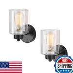 Kenmi Metal Sconce Wall Light With Clear Glass Shade, Bathroom Black Vanity. Fixed Price $59.73.