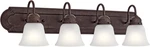 30" 4-LIGHT Bathroom Vanity Tannery Bronze With Satin Etched Glass. Fixed Price $166.99.