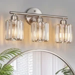 Fdpby 3 Light Crystal Vanity Fixture Brushed Nickel Over Mirror Bathroom. Fixed Price $104.99.