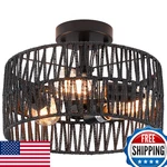 Hchunqjor 3-LIGHT Coastal Black Woven Flush Mount Fixture Rustic. Fixed Price $74.80.