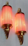 Vintage Art Deco Skyscraper Wall Sconce - Brass & Pink Glass Light 1 Pcs. Fixed Price $491.51.